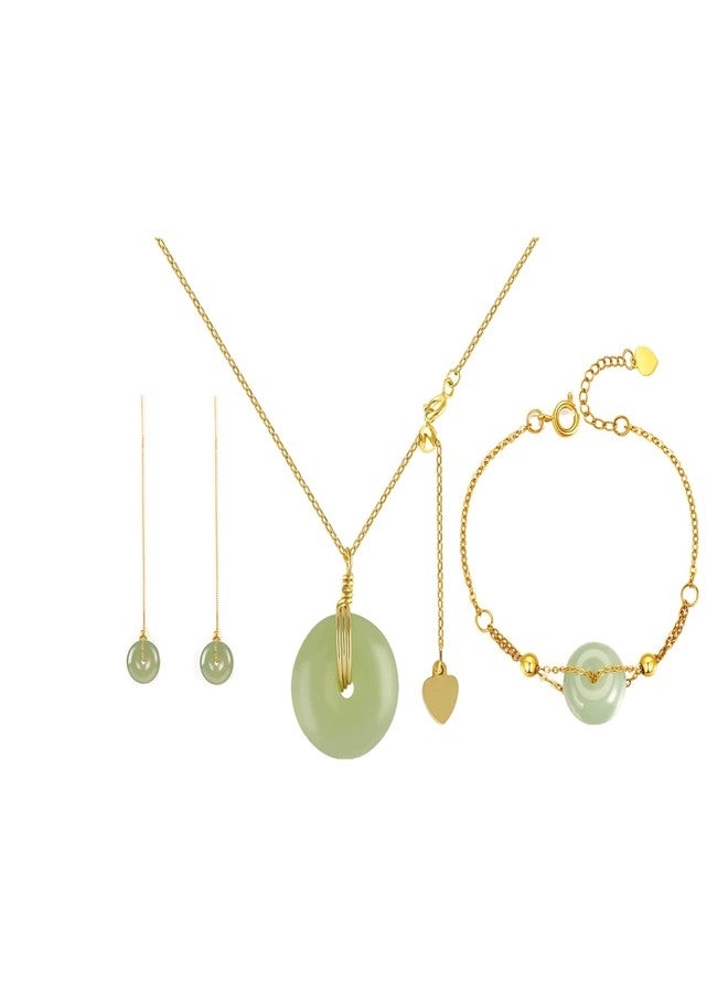 GACEMIU Jade Necklace 925 Sterling Silver 14K Gold Plated Pendant Necklaces for Women Natural Green Hetian Jade Necklace Jewelry Gift for Women - Image 1